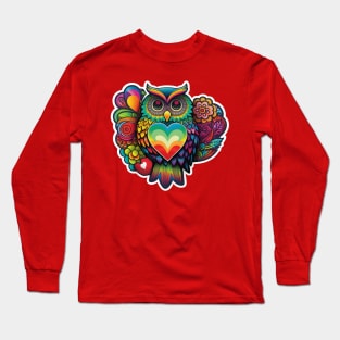 Groovy Psychedelic Owl in Red Long Sleeve T-Shirt